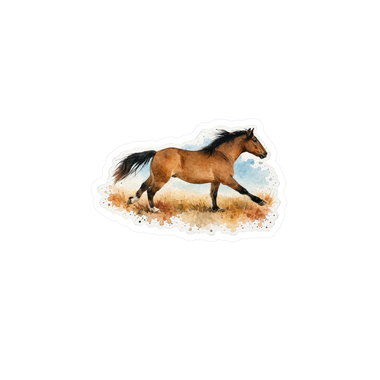 "Rooster" Running Mustang Horse Kiss-Cut Vinyl Sticker — Watercolor Mustang Decal for Laptops, Water Bottles & Cars