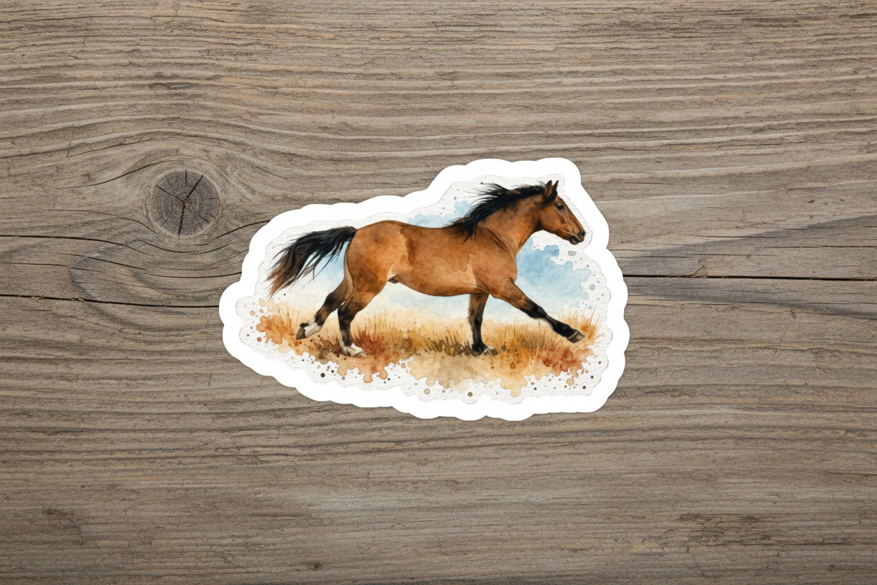 "Rooster" Running Mustang Horse Kiss-Cut Vinyl Sticker — Watercolor Mustang Decal for Laptops, Water Bottles & Cars