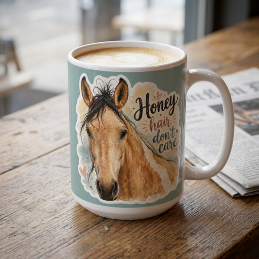 Horse Jumbo Mug 20oz – "Honey Hair Don’t Care"