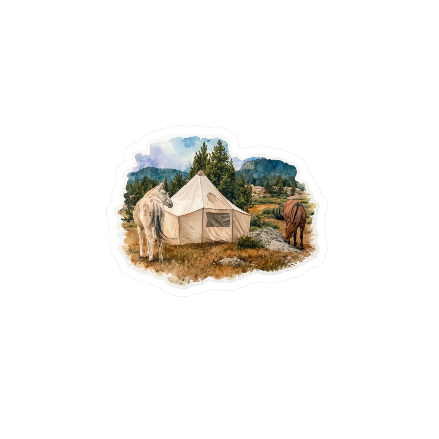 Mule Camp Vinyl Sticker — Watercolor Outdoors Kiss-Cut Decal