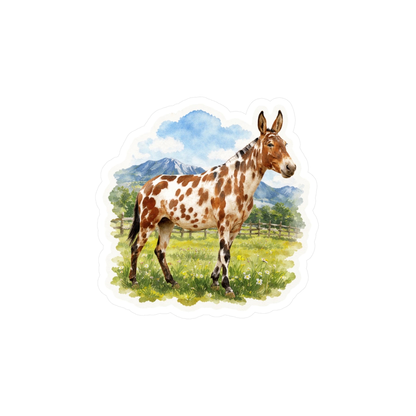 "Josey" Flashy Appaloosa Mule Sticker — Watercolor Farm Animal Kiss-Cut Vinyl Decal