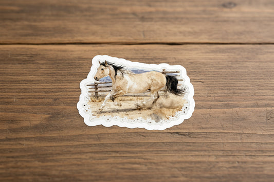"Honey" Wild Pinto Mustang Kiss-Cut Vinyl Sticker — Watercolor Running Horse Decal