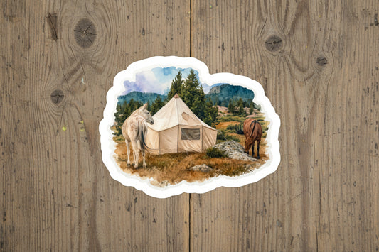 Mule Camp Vinyl Sticker — Watercolor Outdoors Kiss-Cut Decal