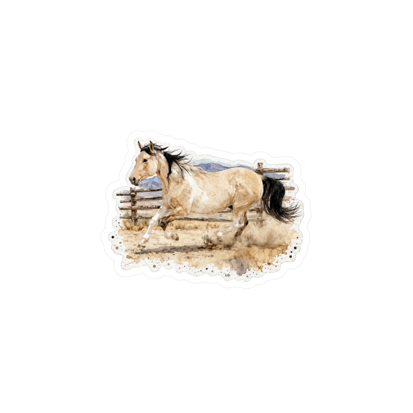 "Honey" Wild Pinto Mustang Kiss-Cut Vinyl Sticker — Watercolor Running Horse Decal